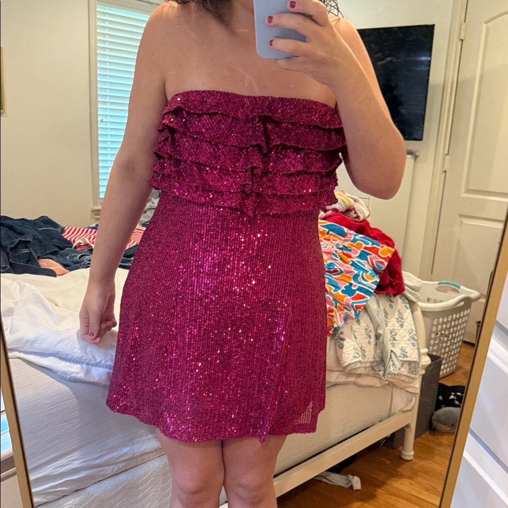 Free People Sequin strapless dress